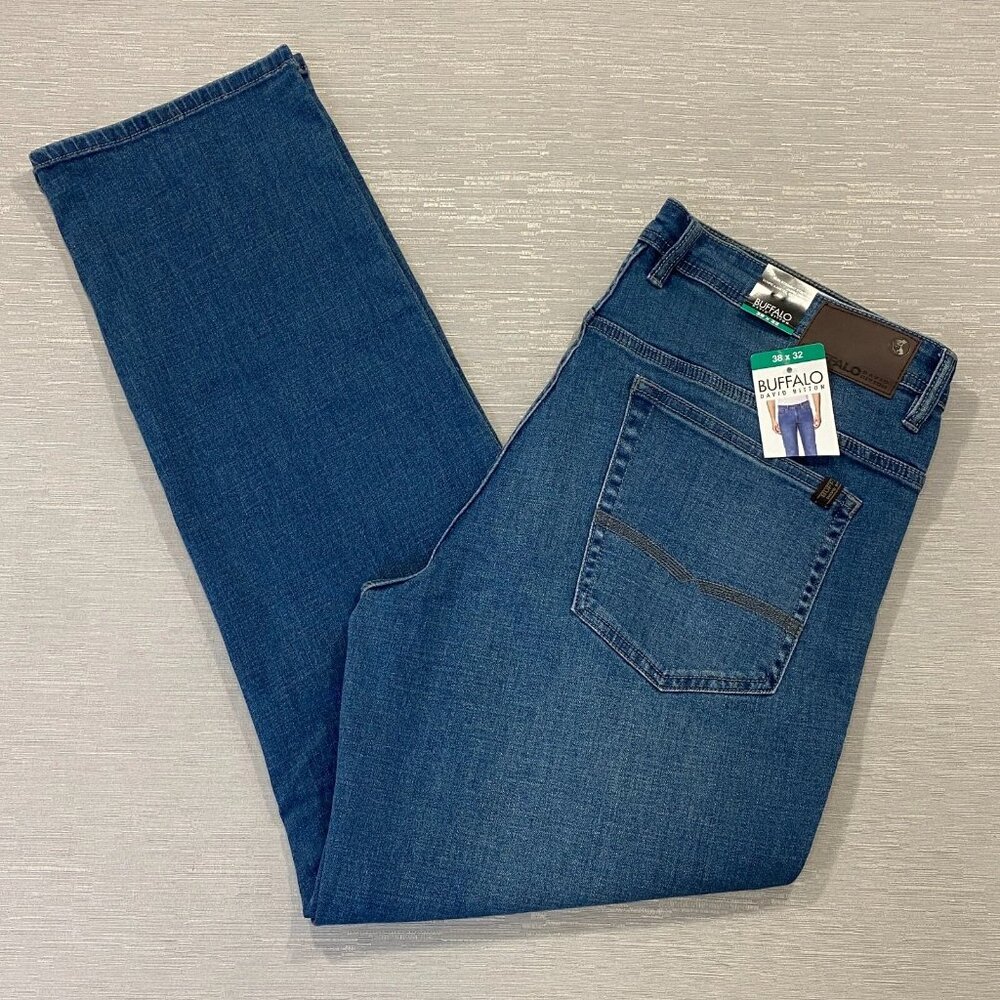 Buffalo David Bitton Jack Jeans Mens 38 x 32 Slim Fit Straight Medium Wash Denim